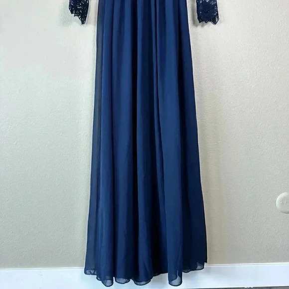 Lulus Maxi Dress Lace Long Sleeve V-Neck Formal Wedding Navy Blue Women's XS - Picture 4 of 10